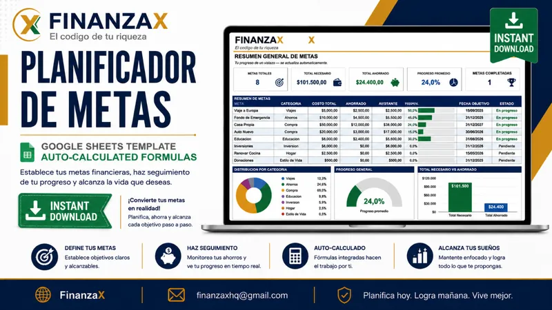 Portada de la plantilla Planificador de Metas Financieras